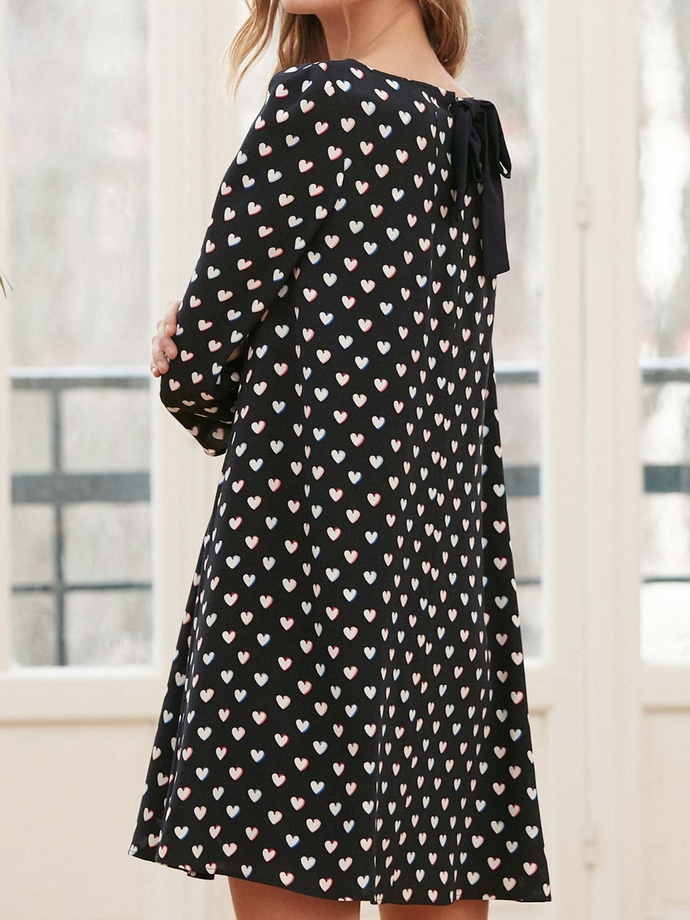 Claudie Perlot $265 Rififi Black Mini Dress Heart Print Back Bow Size 38 - US 8